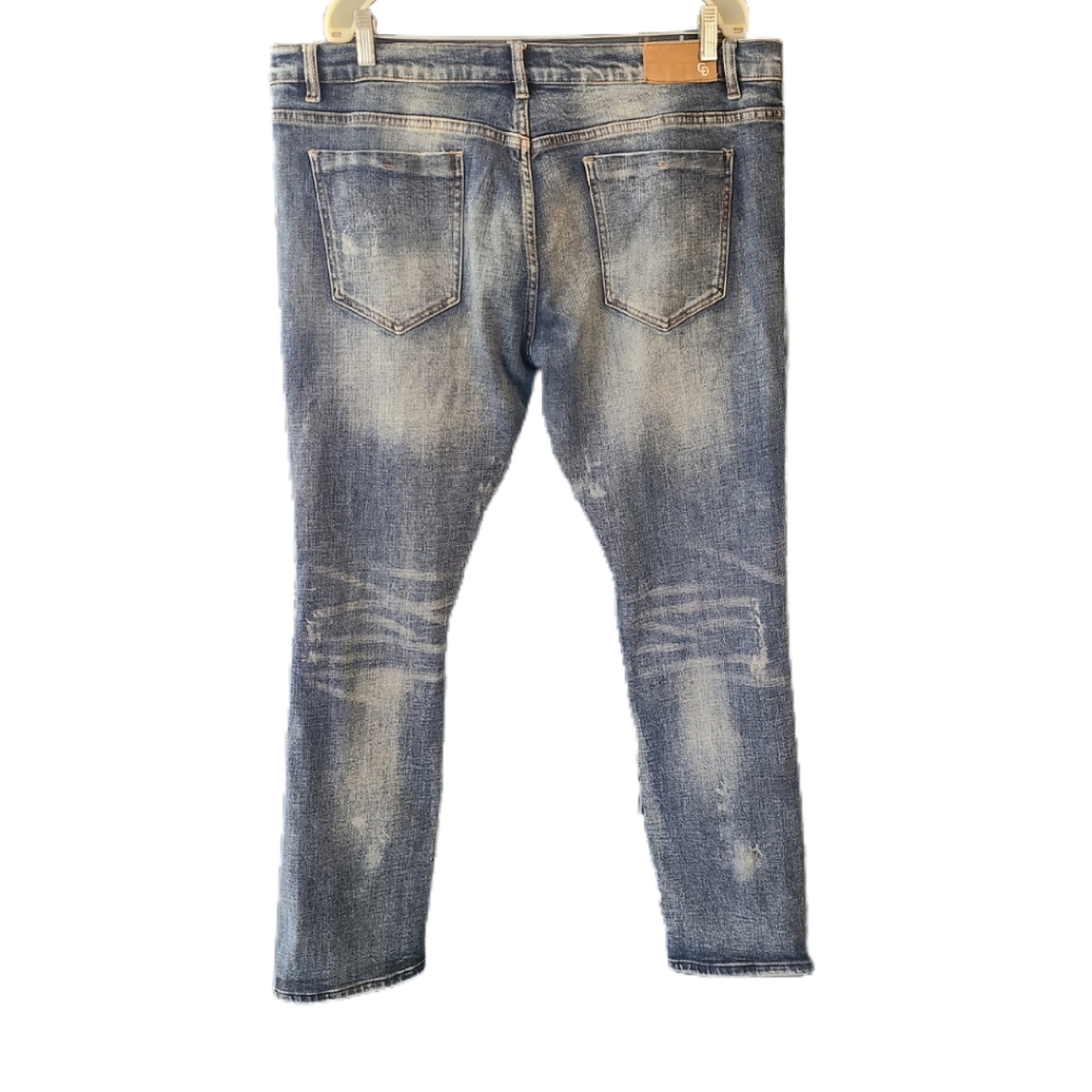 CRYSP DENIM DESTRUCTION DISTRESSED MOTO JEANS - Picture 3 of 4